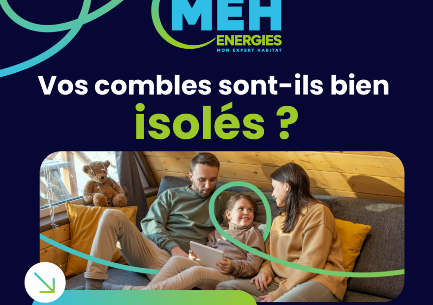 Famille dans un salon sous combles bien isolés, confort thermique en hiver, diagnostic isolation des combles par MEH ÉNERGIES