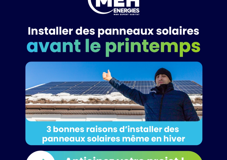 Installation de panneaux solaires photovoltaïques en hiver sur une maison pour produire de l’électricité solaire avec MEH Énergies