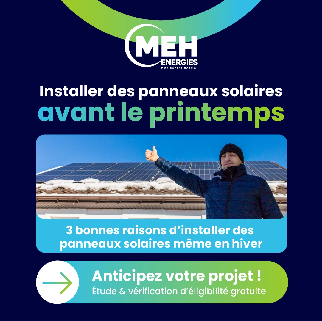 Installation de panneaux solaires photovoltaïques en hiver sur une maison pour produire de l’électricité solaire avec MEH Énergies
