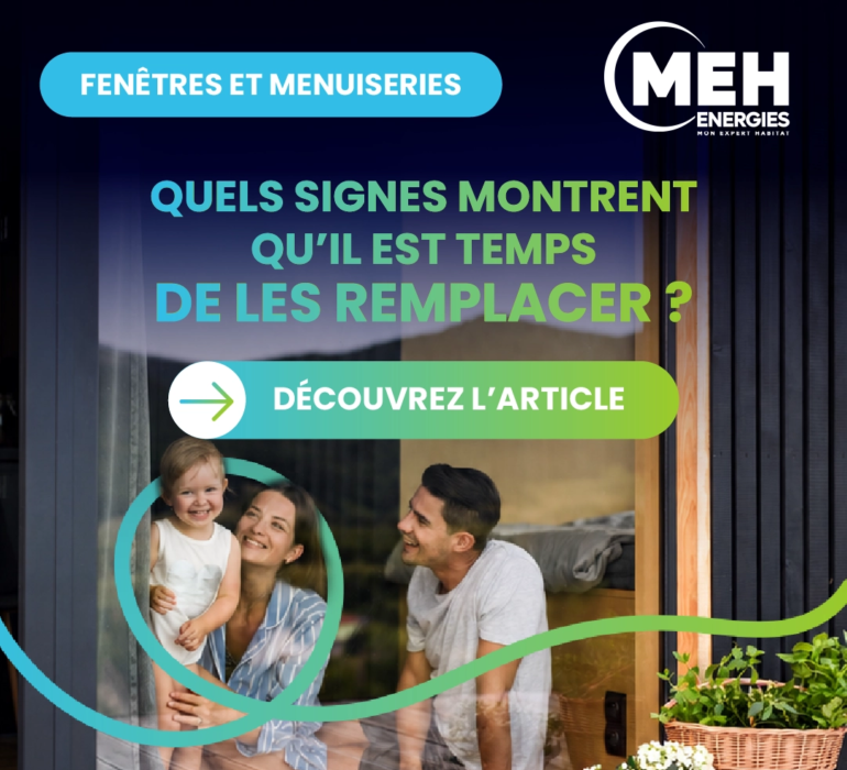 Famille devant une baie vitrée illustrant le remplacement des fenêtres et menuiseries avec MEH ÉNERGIES.
